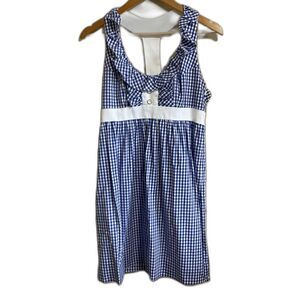 Britt Ryan blue white gingham check sleeveless ruffle summer rush mini dress 6